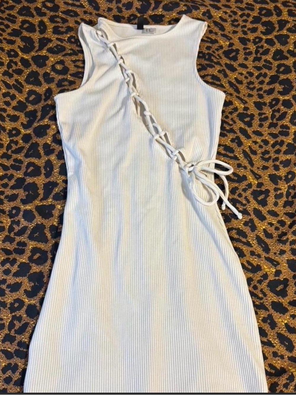 Sleeveless Ribbed Side-Tie Dress in Off-White